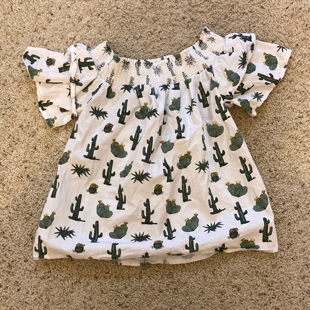 Blue rain cactus off the shoulder top
